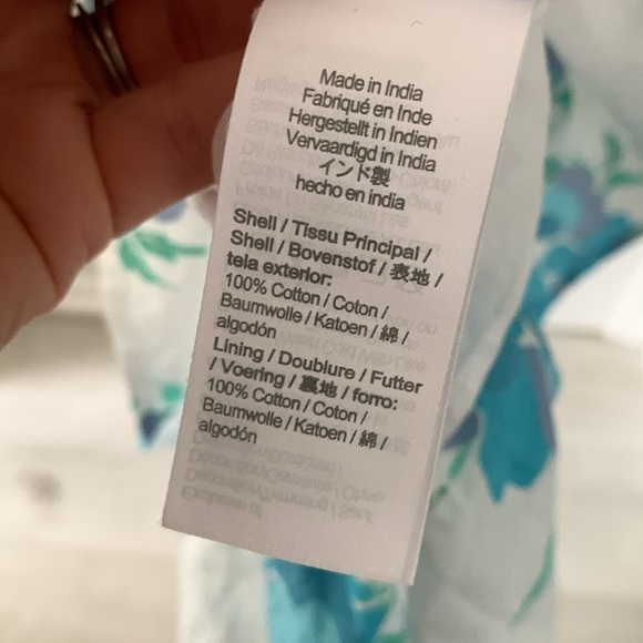 J. Crew Factory Printed V-neck smocked midi dress size 6 white blue pockets - Picture 8 of 15